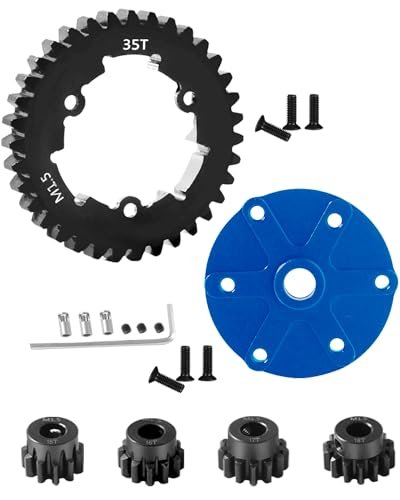 Rcarmumb 35T Spur Gear Cush Drive Upgrades Part for 1/5 Scale RC Monster Truck Tires X Maxx 6S X Maxx 8S Aluminum Housing Medium Carbon Steel 35T 1.5 Spur Gear with Pinion Gear 15T 16T 17T 18T Navy Blue