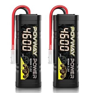 POVWAY 7.2V 4600mAh 6-Cell High Capacity RC NiMH Battery Pack with Tamya Connector for RC Car RC Truck LOSI Associated HPI Kyosho Tamiya Hobby - 2 Pack (4600mAh)