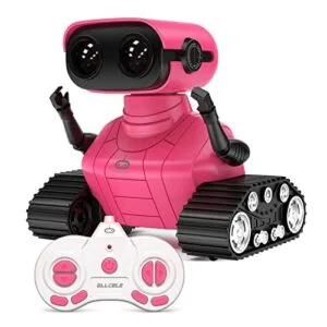 ALLCELE Remote Control RC Crane Toy Rechargeable Robot with LED Eyes and Music for Kids Boys Age 3 and Up Rose Red