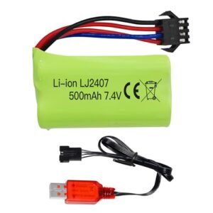Fytoo 7.4V 500mah SM 4P Plug Rechargeable Battery with USB Charging Cable for Jeremy McGrath RC Dirt Bike and Other Compatible Models