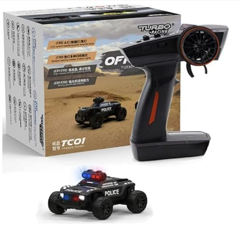 Helidirect Turbo Racing C82 1/76 Scale 2.4GHz Mini RC Car Police 2WD RTR Off-Road On Road Indoor Track Car - Remote Control Car, RC Car, RC Sport Car, RC Mini Monster Truck 1/76 Scale (HELIDIRECT)