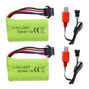 Fytoo 2PCS 7 4V 500mah SM 4P Plug Rechargeable Battery with USB Charging Cable for Dirt Web RC Tires and More