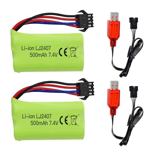 Fytoo 2PCS 7 4V 500mah SM 4P Plug Rechargeable Battery with USB Charging Cable for Dirt Web RC Tires and More