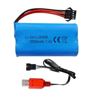 Fytoo 7.4V 1200mah SM 4P Plug Rechargeable Battery with USB Charging Cable for Hydroplane Boat RC and EC08 RC Toy Car Model