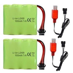 Fytoo 2PCS 7.4V 1000mah SM 4P Plug Rechargeable Battery with USB Charging Cable for DE36W DE65 NO 1809 RC Toy Car Model Off Road Car Climbing Drift Racing Battery