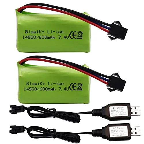 Blomiky SM-3P Plug 7.4V 2S 600mAh 4.44Wh 10C Battery and USB Charger Cable Suitable for G03060R New Version Amphibious RC Trucks/ C60 Battery 2 New
