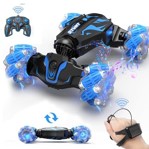BEZGAR Luigi RC Car Gesture Sensing Remote Control Stunt Car with Light Music 4WD Hand Controlled for Kids Ages 6 12