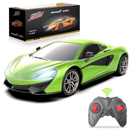 AEROQUEST McLaren 570S 1/24 Scale Remote Control Car 2.4Ghz Official Licensed RC Hobby NYC Racing Toy with Headlights for All Ages Green