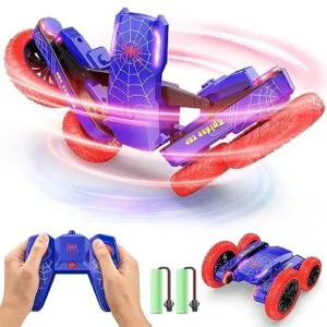 DEERC Craze Mini RC Car Double Sided Remote Control Stunt Car 360 Rotating 4WD Off Road Toy with Headlights for Boys Age 4 12