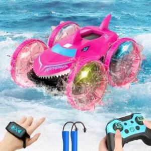 Axirata Amphibious RC Car with RC Boat Navigation Lights for Kids 6 12 Year Old Gesture Hand Remote Control Boat 4WD 2.4GHz Waterproof Stunt Car