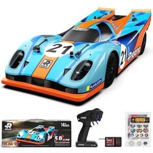 AMORIL 1/10 Fast RC Cars for Adults Gas Powered RC Cars Top Speed 60 KM H On Road RTR Supercar AK 917 with 80A Brushed ESC 550 13T Motor and 1 3300 mah Battery Cyan Orange