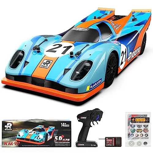AMORIL 1/10 Fast RC Cars for Adults Gas Powered RC Cars Top Speed 60 KM H On Road RTR Supercar AK 917 with 80A Brushed ESC 550 13T Motor and 1 3300 mah Battery Cyan Orange