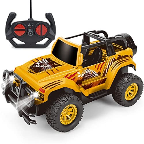 Tcvents 1/20 Scale Rc Monster Truck Drag Racing Car with LED Headlights Dinosaur Design Remote Control Toy for Boys Ages 3 12