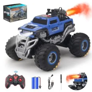 MYDOVA 1/16 Scale Indoor RC Monster Truck with 2 4GHz Remote Control 2 Batteries for 80 Mins Playtime All Terrain Spray Function for Kids