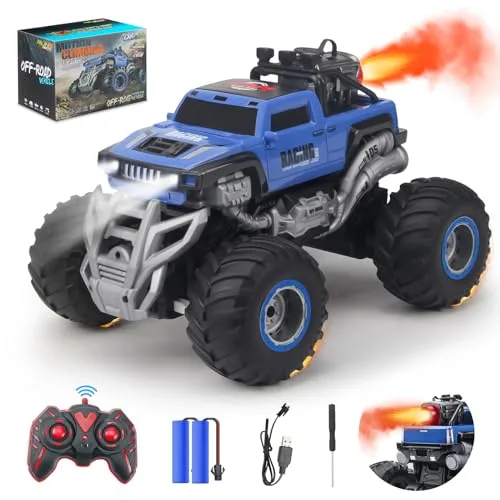 MYDOVA 1/16 Scale Indoor RC Monster Truck with 2 4GHz Remote Control 2 Batteries for 80 Mins Playtime All Terrain Spray Function for Kids