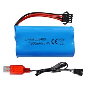 Nikko Sea Ray RC Boat 7.4V 1200mAh Rechargeable Battery with USB Charging Cable for High Performance Remote Control Toy Cars and Boats