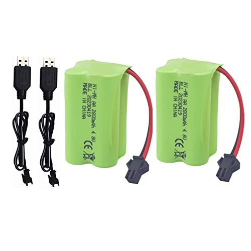 Sea Jump 2PCS AA 4.8V 2800mAh SM 2P Plug Rechargeable Battery with USB Charging Cable for RC Cars and Boats