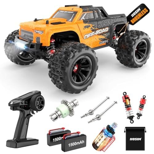 Hosim Brushless RC Radio Control Cars 1/16 Scale 55KMH 4WD Fast Remote Control Truck for Adults Off Road Waterproof Hobby Grade Toy Crawler Electric Vehicle Gift for Boys Children Orange