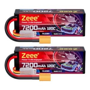 Zeee 3S Lipo Battery 7200mAh 11.1V 120C Hard Case with XT90 Connector for 5th Scale RC Trucks and 1/8 1/10 Scale Vehicles 2 Pack