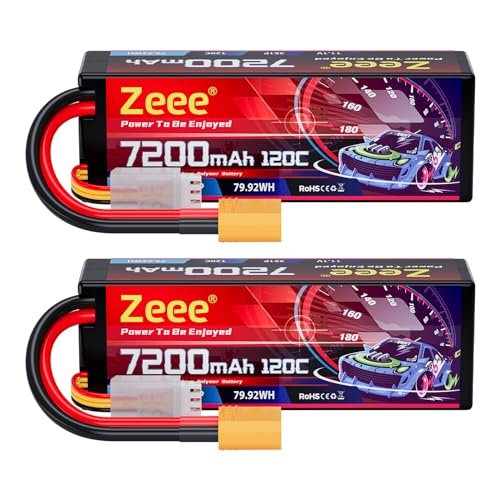 Zeee 3S Lipo Battery 7200mAh 11.1V 120C Hard Case with XT90 Connector for 5th Scale RC Trucks and 1/8 1/10 Scale Vehicles 2 Pack