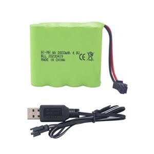 sea jump 4.8V 2800mah AA Rechargeable Battery with SM-2P Plug and USB Charging Cable for SY-E511 RC Excavator Truck Engineering Vehicle E562 TD141 RC Remote Control Car Toy Car Battery