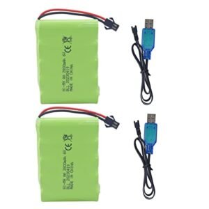 Fytoo 2PCS 6.0V 2800mah AA Rechargeable Battery with SM-2P Plug with USB Charging Cable for TB141 TB142 DE37 RC Car Toy Car Stunt Car Battery Remote Control Excavator Car Truck Engineering Car Battery