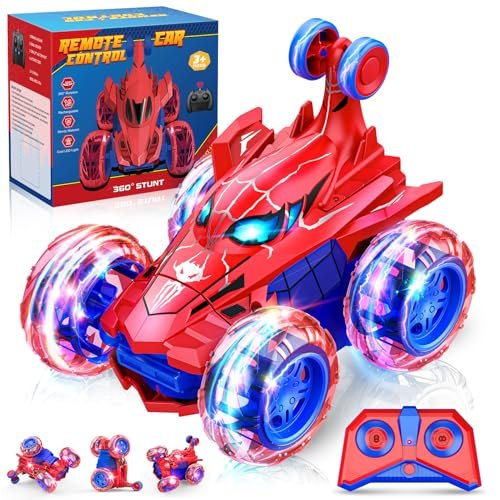 XciteBrand 360 Rotating Stunt Crawlers RC Cars with LED Wheel Lights 2.4GHz Fast Off Road Remote Control Toy for Boys Girls Ages 4 12