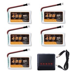 VICMILE 3.7V 450mAh Lipo Battery 5PCS with 5 in 1 Charger for Yellow Aircraft RC Models SYMA Holystone Drones