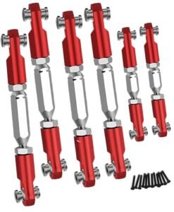 hopsupRC Aluminum Adjustable Turnbuckles 1/10 Scale RC Shocks Upgrade for Senton MEGA550 4X4 Granite MEGA550 4X4 6PCS Alloy Adjustable Turnbuckles Camber Links Toe Link Red