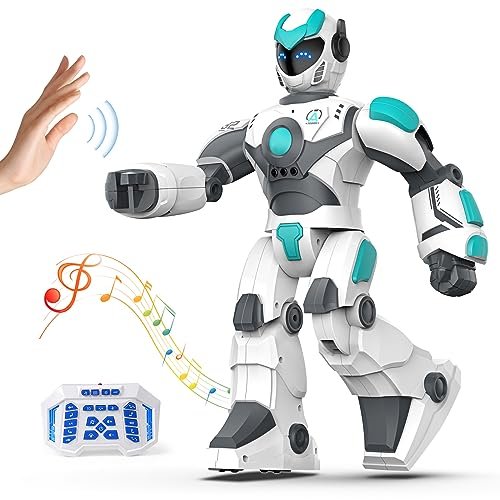 VATOS Roboshooter RC Robot for Kids Programmable Remote Control Toy with Voice Gesture Sensing Sing Dance Features Rechargeable Smart Robot for Boys Girls Ages 3 4 5 6 8+