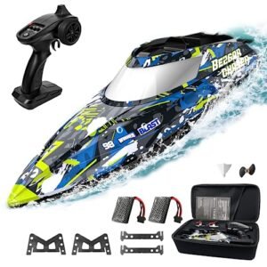 BEZGAR TX123 RC Boat with Electronic Speed Control Fast Speed 32+ KPH Portable Suitcase for Lakes Pools Salt Water Summer Toys for Adults and Kids Boys Age 6 7 8 12 Years Old
