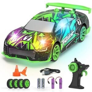FLYNOVA RC Drift 240SX 4WD High Speed Light Up Racing Car for Kids Ages 6 12 14 KMH Fun Gift
