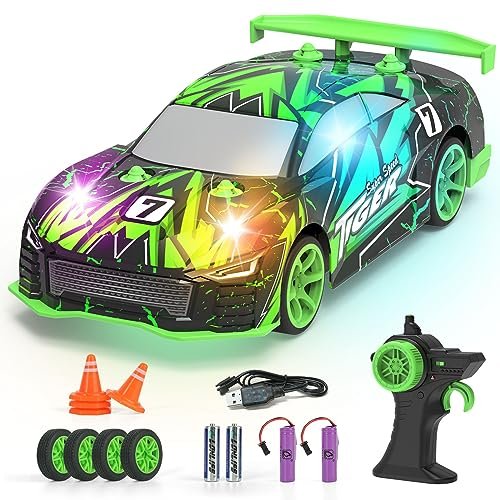 FLYNOVA RC Drift 240SX 4WD High Speed Light Up Racing Car for Kids Ages 6 12 14 KMH Fun Gift