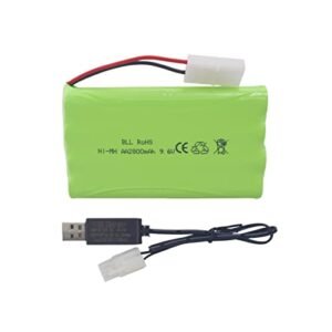 Sea Jump 9.6V 2800mAh AA Rechargeable Battery with Tamiya Plug and USB Charging Cable for RC Toys