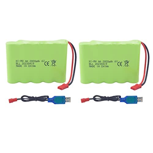 Sea Jump 6.0V 2800mAh AA Rechargeable Battery with JST 2P Plug and USB Charging Cable for Huina 540 Dump 520 RC Bulldozer 510 Excavator