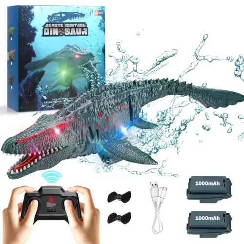 KIEAHCEY 2.4GHz Fountain RC Boat Remote Control Mosasaurus Dinosaur Swimming Pool Toy for Kids Ages 8 12