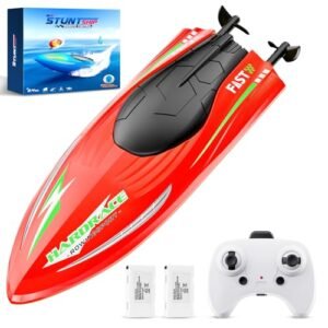 JQTOYD 2.4GHz Stunt RC Boat Remote Control Boats for Kids and Adults with LED 2 Rechargeable Batteries Water Toys for Pools Lake Gifts for Kids Boys Age 4 Plus rc boats and submarines