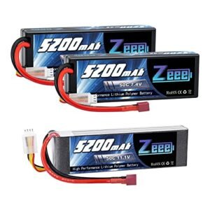 Zeee 3S Lipo Battery 5200mAh 11.1V 50C Soft Pack Battery T Plug 1 Pack with 2 Pack of 7.4V Lipo Battery 2S 50C 5200mAh Hard Case T Connector for RC Vehicles Car Truck