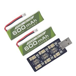 Fytoo 2PCS 1S 3.8V 80C 600mAh Li-Battery with JST-PH 2.0 Plug Connector with 1S six-Channel USB Charger for Cinewhoop Tinyhawk Micro FPV Racing Drones RC RC Aircraft Battery