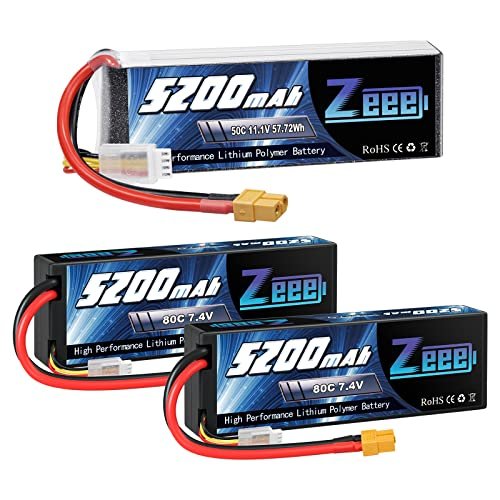 Zeee 3S Lipo Battery 5200mAh 11.1V 50C and 2S 80C 5200mAh XT60 Connector for RC Vehicles