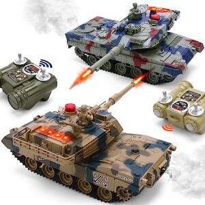 ROGALALY 1/24 Scale Micro Scale RC Vehicles Set 2 Remote Control Battle Tanks with Life Indicators and Spray 35 Mins Playtime