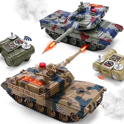 ROGALALY 1/24 Scale Micro Scale RC Vehicles Set 2 Remote Control Battle Tanks with Life Indicators and Spray 35 Mins Playtime