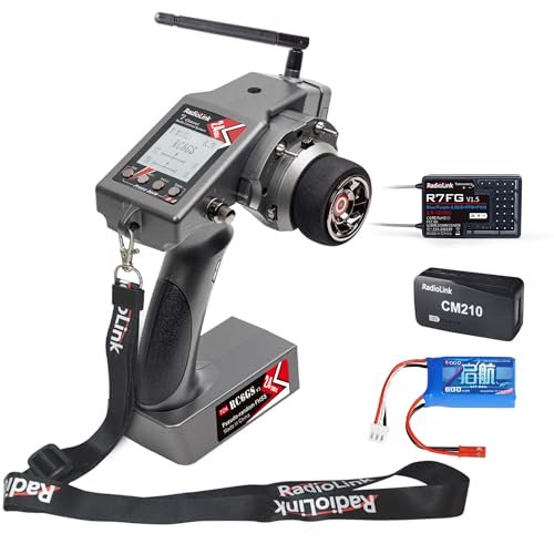 Radiolink RC6GS V3 7 Channels RC Transmitter and Gyro Receiver R7FG, 2.4Ghz Surface Remote Radio Controller Combo, 600mAh 2S LiPo Battery and CM210 2S Fast Charger Kit