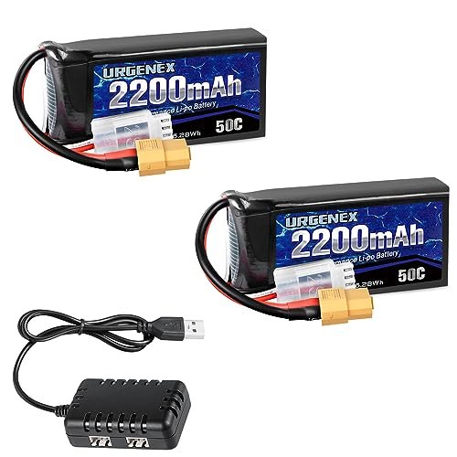 URGENEX 2S Lipo Battery 2200mAh 7.4V with XT60 Plug 50C High Discharge Rate Ideal for RC Helicopter Instructors and Enthusiasts