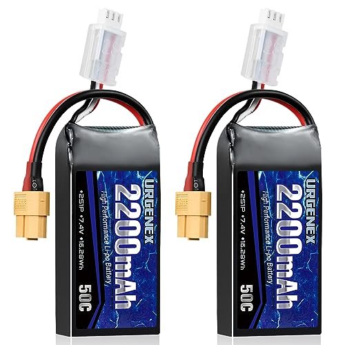 URGENEX 2S Lipo Battery 2200mAh 7.4V with XT60 Plug 50C High Discharge Rate for RC Helicopter Argos Car Truggy Airplane FPV Drone
