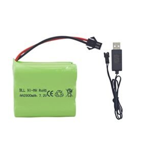 Fytoo AA 7.2V 2800mah Ni MH RC Battery Pack with SM 2P Plug and USB Charging Cable for Remote Control Cars Toy Tanks and Trucks