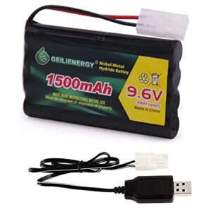 GLEPOWEER 9.6V 1500mAh RC Battery Pack with USB Charger Cable for Hot Wheels Monster Trucks Unstoppable Tiger Shark RC and More
