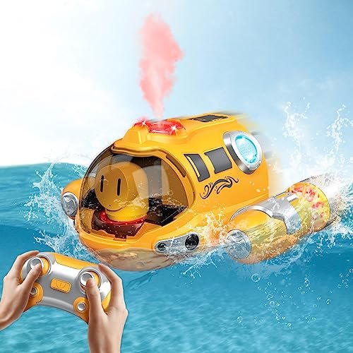 Remote Control Boat Toys, 2.4Ghz RC Spray Steamer with LED Lights, Electric Boat Toys for Pool and Lake Water, Christmas Birthday Gift RC Boat Toys for 6 7 8 9 10 Years Old Kids Boys and Girls(Yellow