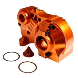 GTBRacing CNC Aluminum Gearbox Metal Diff Transmission Gear Box Case for DSLR RC Car HPI KM RV Baja 5b ss 5sc Upgrade Part Design 2 Orange