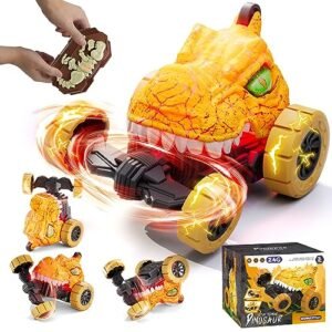 LOVE LIFE Little Tikes RC Wheelz Tire Twister Remote Control Car Dinosaur Toy with 360 Rolling Stunt LED Lights for Kids Boys